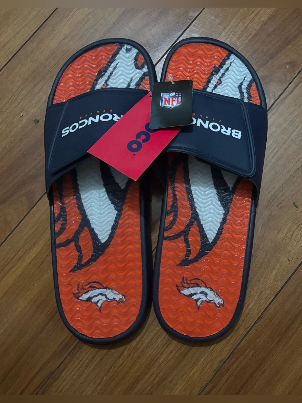 Denver Broncos Men’s Orange and Navy Slide Sandals
